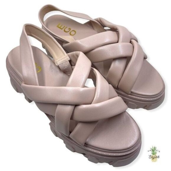 EGO Annalyn Pink Nude Chunky Faux Leather Sandals  - Picture 4 of 10
